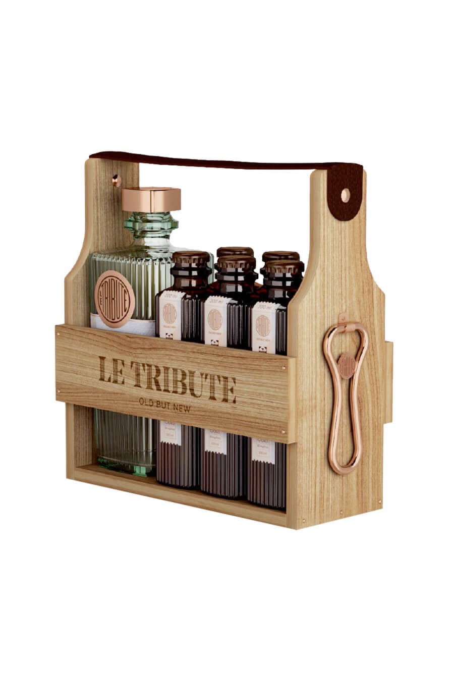 WFY.Shop > Le Tribute Gin Premium Gift Box DE (Holzkiste +1x Gin 70cl +  6xTonic 20cl in Holzumverpackung mit Kupferflaschenöffner)